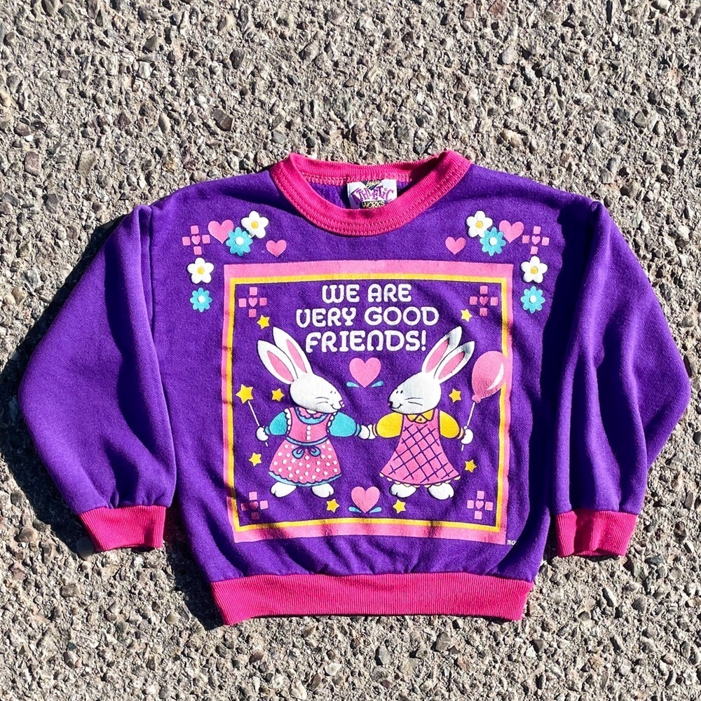 Bunnies Good Friends Vtg 1980s Athletic Works Sweatshirt Youth (14” x 14.5”)